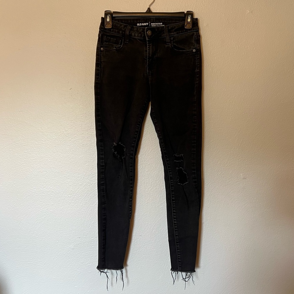 Old Navy Rockstar Black Mid-rise Ripped Denim Jeans